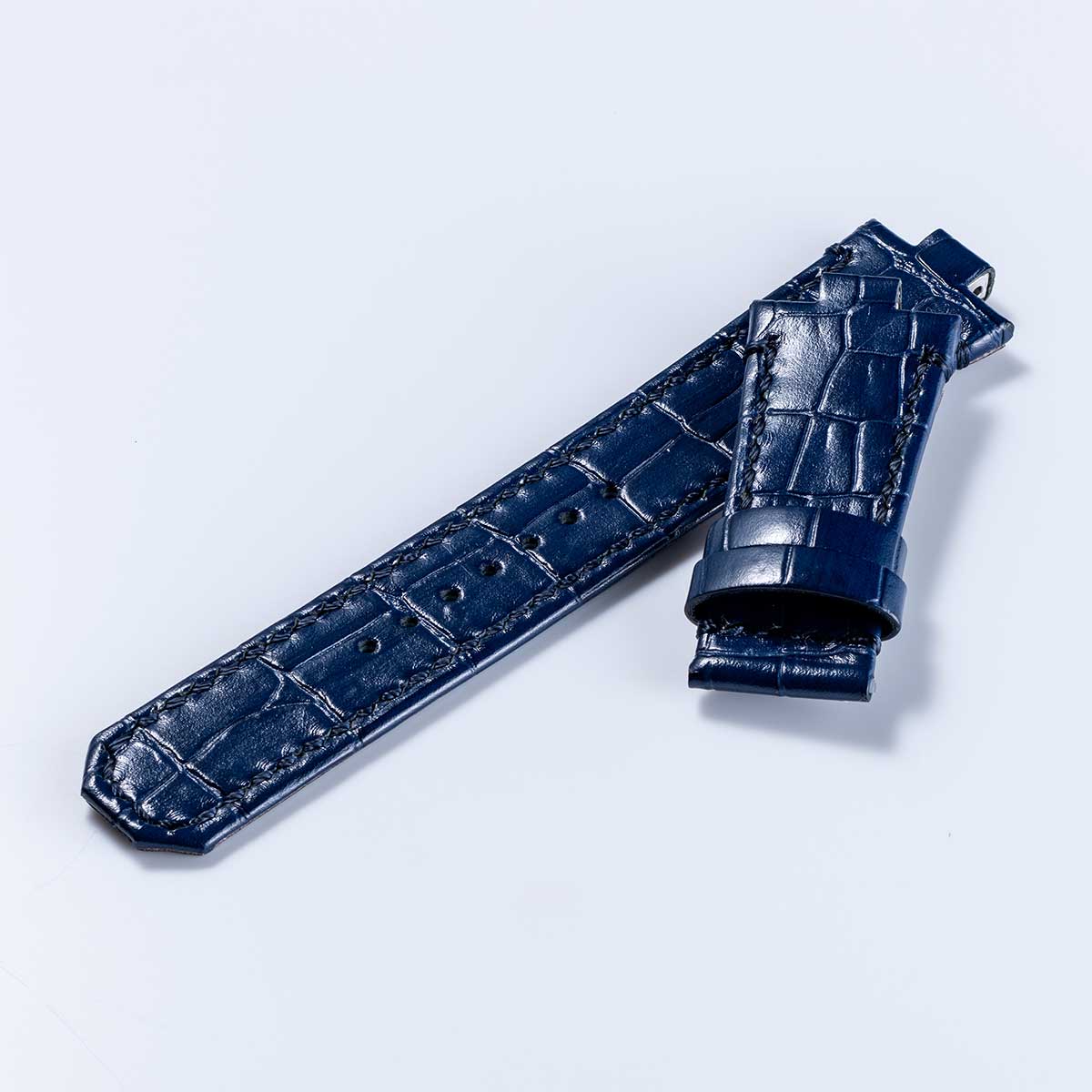 Croco-embossed cowhide strap – Dark blue (VM06-CDL)
